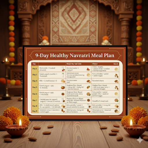 9 day Navratri meal plan infographic chart