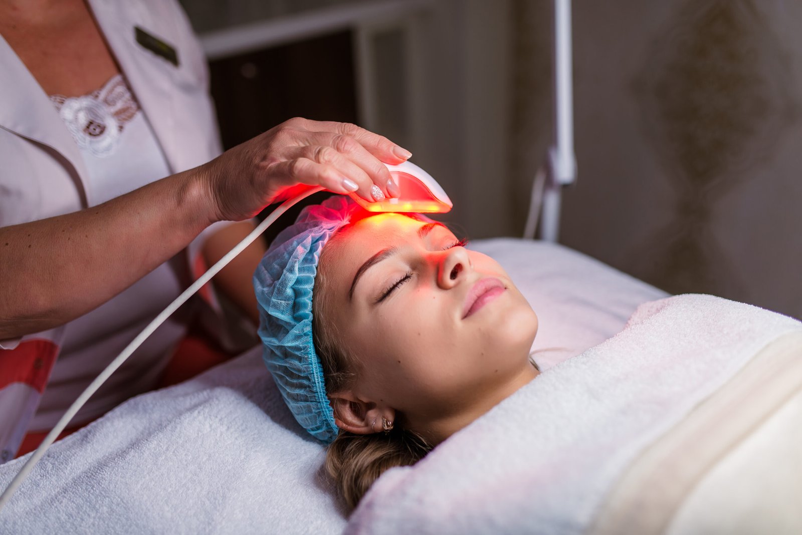 Woman having a laser skin treatment in a skincare clinic